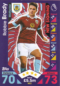 Robbie Brady Burnley 2016/17 Topps Match Attax Extra New Signing #NS2